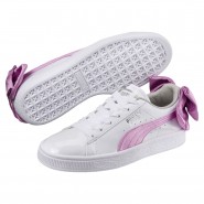 Puma Basket Bow Shoes Girls White/Purple/Grey 077MYWTD