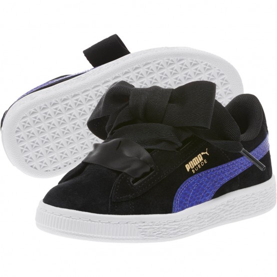 Puma Suede Heart Shoes Girls Black/Blue 155ZFYVH