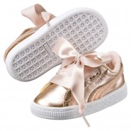 Puma Basket Heart Shoes Girls Cream Brown 443XVTHL